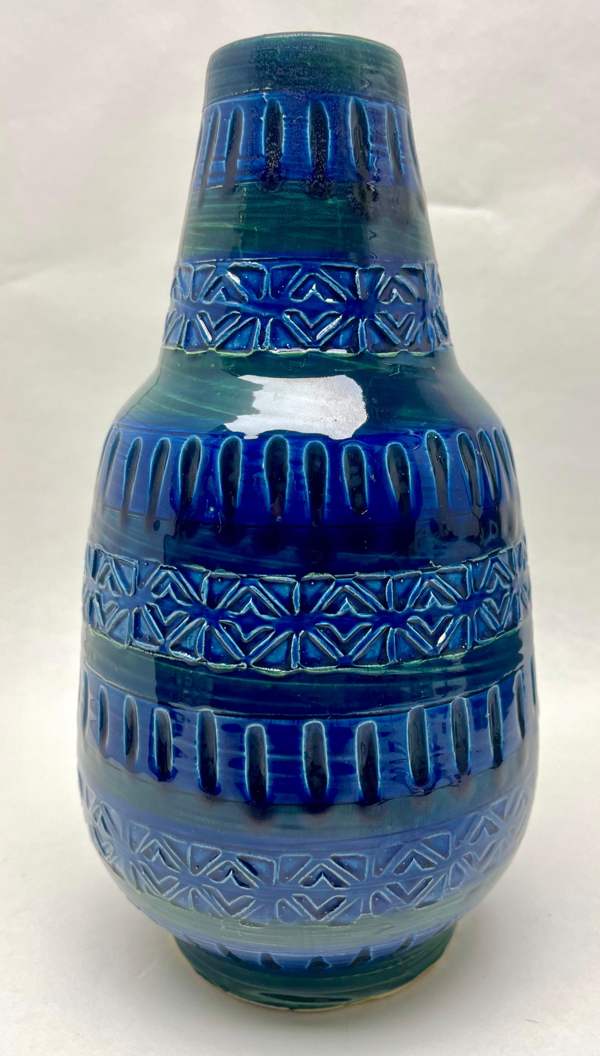 Glazed Style of Bitossi Vintage Vase in Blue and Green Glaze Germany, 1970s For Sale