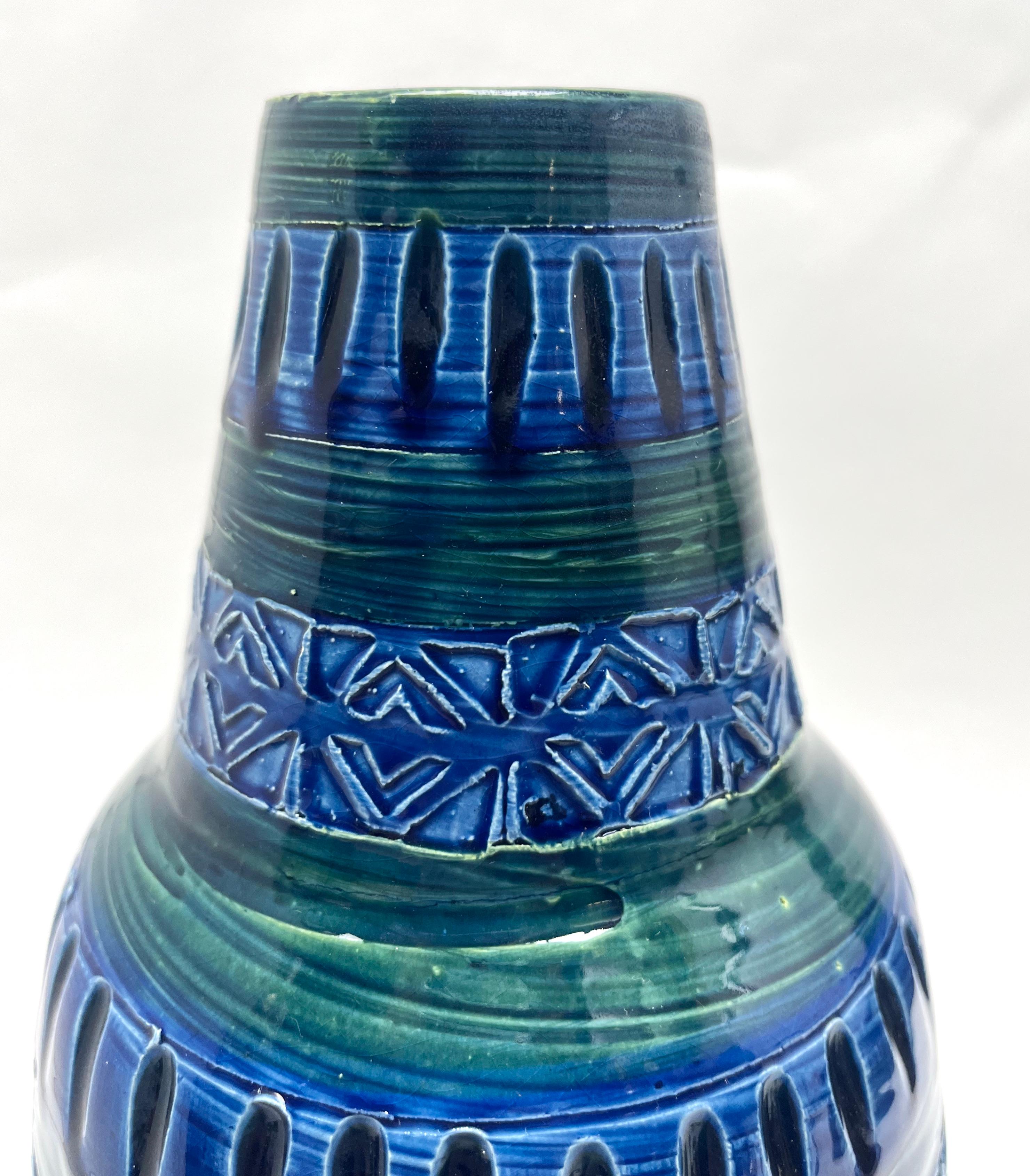 Style of Bitossi Vintage Vase in Blue and Green Glaze Germany, 1970s In Good Condition For Sale In Verviers, BE