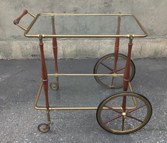 Style of Cesare Lacca or Gio Ponti 1950s Brass Walnut Glass Tiered Bar Cart