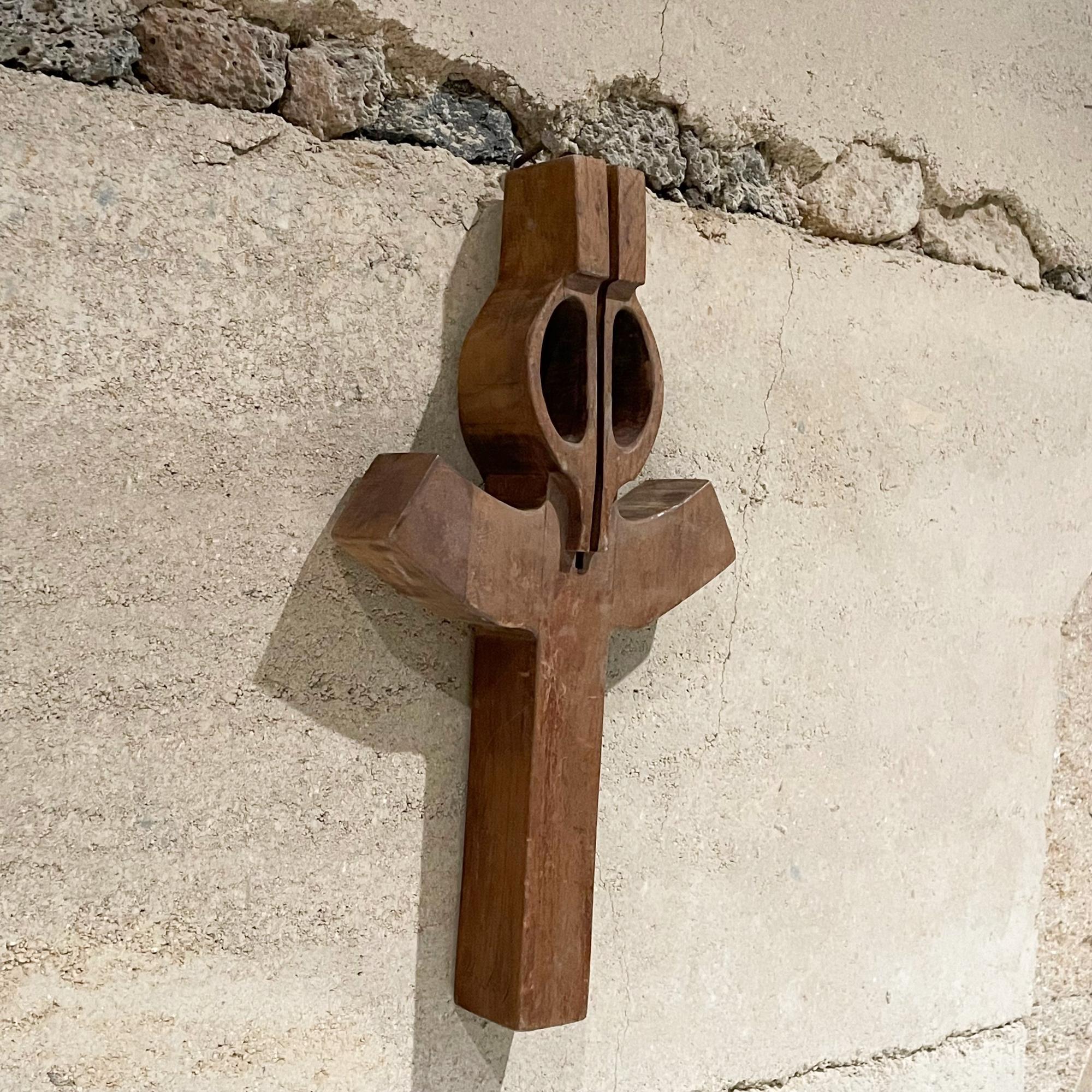 Style of Clara Porset Sculptural Wall Art Modern Cross in Solid Mahogany Wood  In Fair Condition In Chula Vista, CA