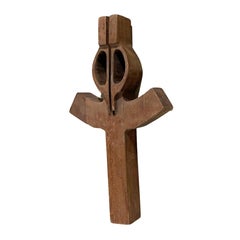 Style of Clara Porset Sculptural Wall Art Modern Cross in Solid Mahogany Wood