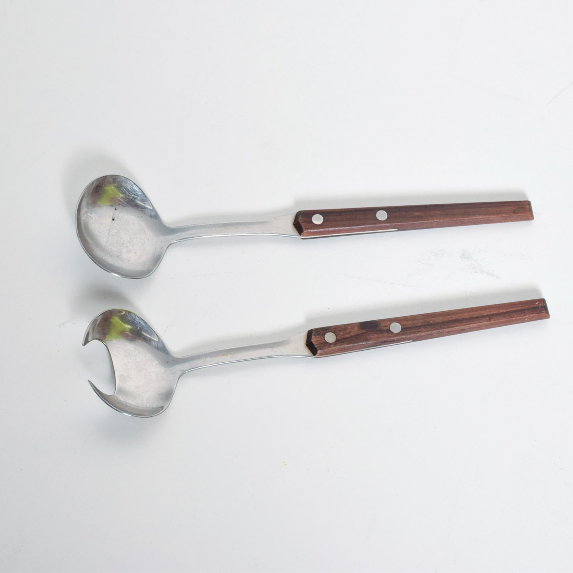 1960s Style Dansk Designs Denmark Rosewood & Stainless-Steel Salad Servers In Good Condition In Chula Vista, CA