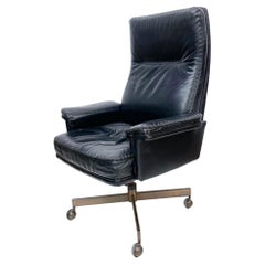 Style De Sede DS 35 Executive Swivel Office Chair Black Leather Whipstitch 1960s