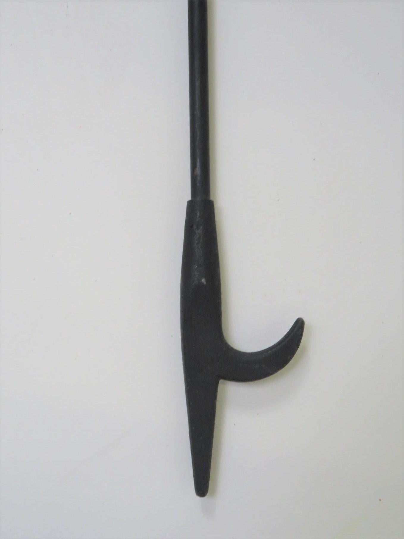 Late 20th Century Style of G. Nelson Fireplace Tools Ensemble Textured Handle Black Iron, 1970s