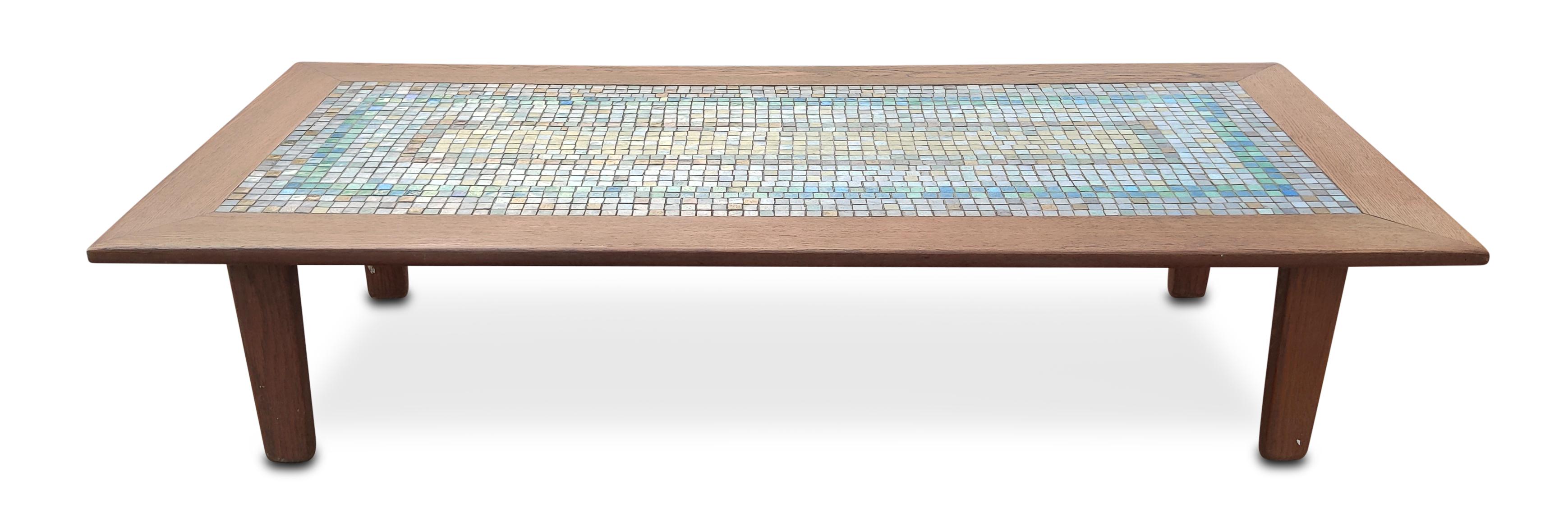 Mid-Century Modern Style of Gordon & Jane Martz Solid Oak & Inlaid Smalti Glass Mosaic Tiles 1970s For Sale