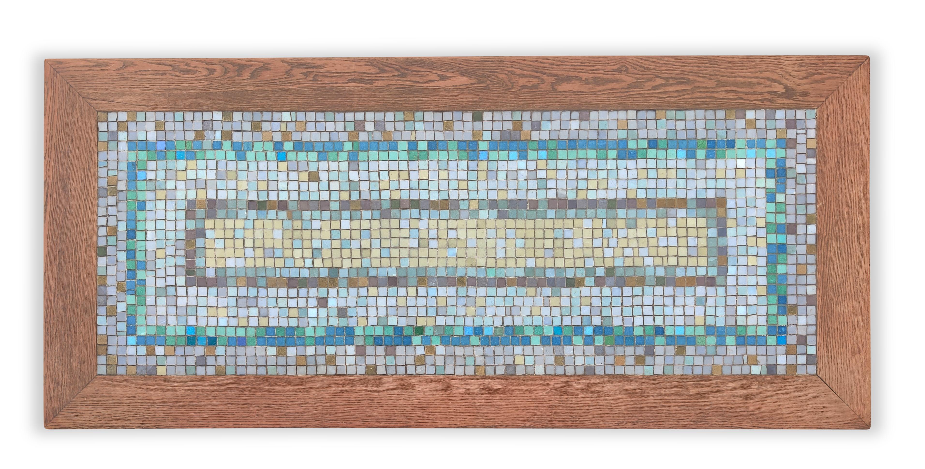 Late 20th Century Style of Gordon & Jane Martz Solid Oak & Inlaid Smalti Glass Mosaic Tiles 1970s For Sale