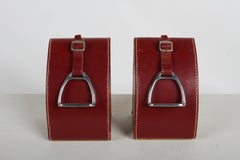 Style of Hermès - Gucci Equestrian Theme Horse Stirrups Leather & Suede Bookends