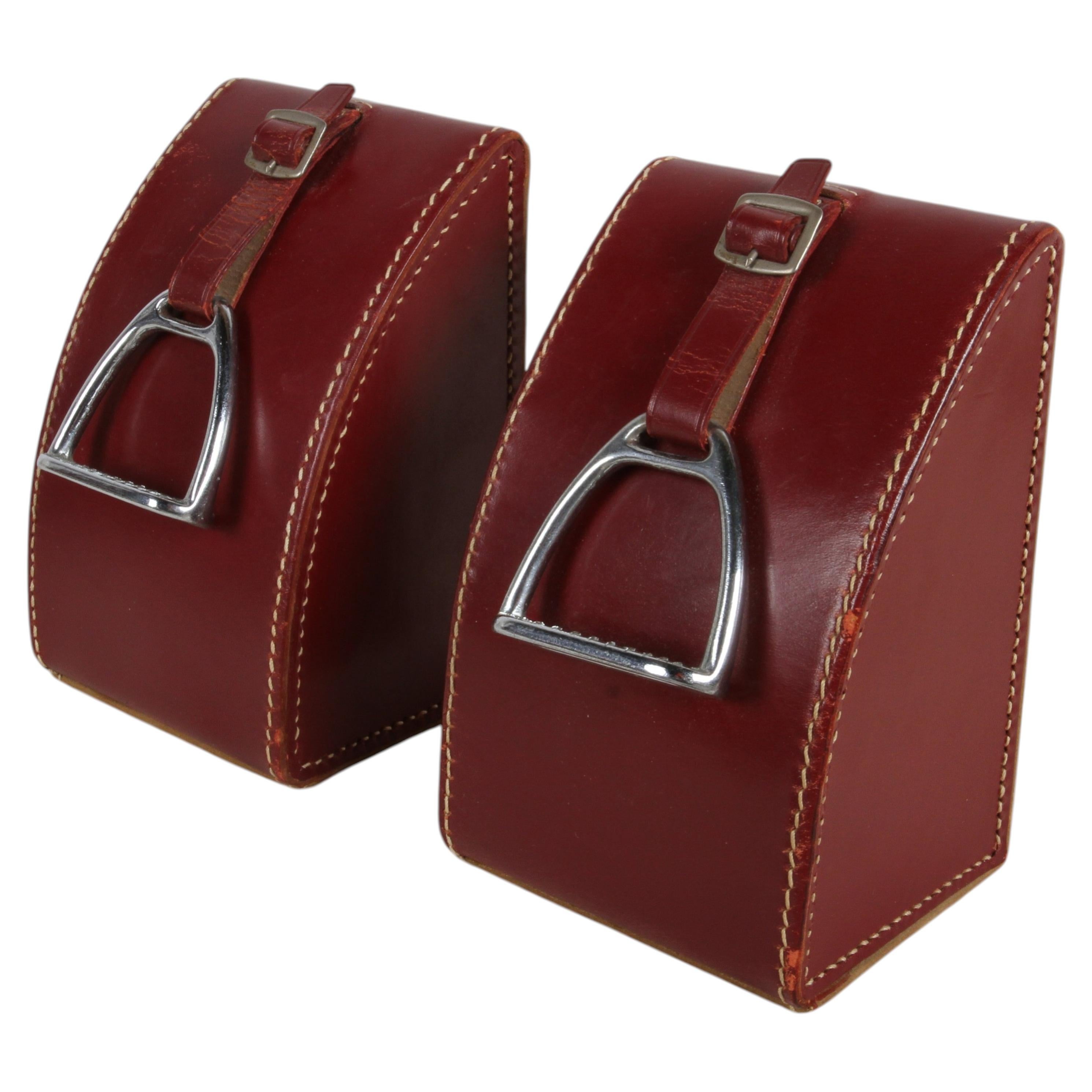 Style of Hermès - Gucci Equestrian Theme Horse Stirrups Leather & Suede Bookends