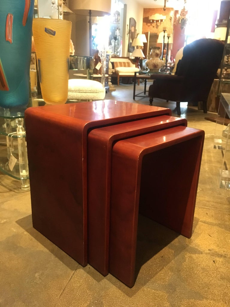 Mid Century Modern Lacquer Waterfall Nesting Tables, Style of Jean