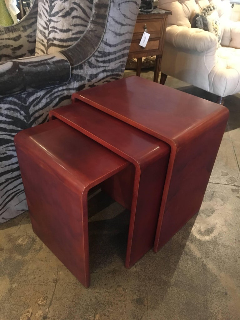 Mid Century Modern Lacquer Waterfall Nesting Tables, Style of Jean