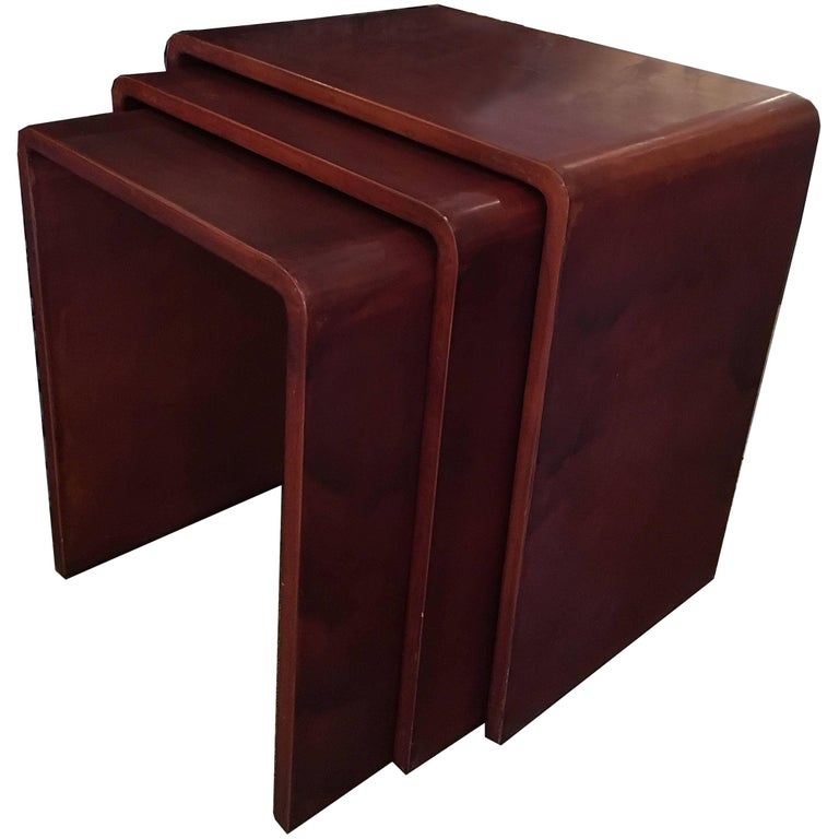 Mid Century Modern Lacquer Waterfall Nesting Tables, Style of Jean