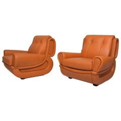Vintage 1960s Munari Italian Leather Lounge Chairs Restored