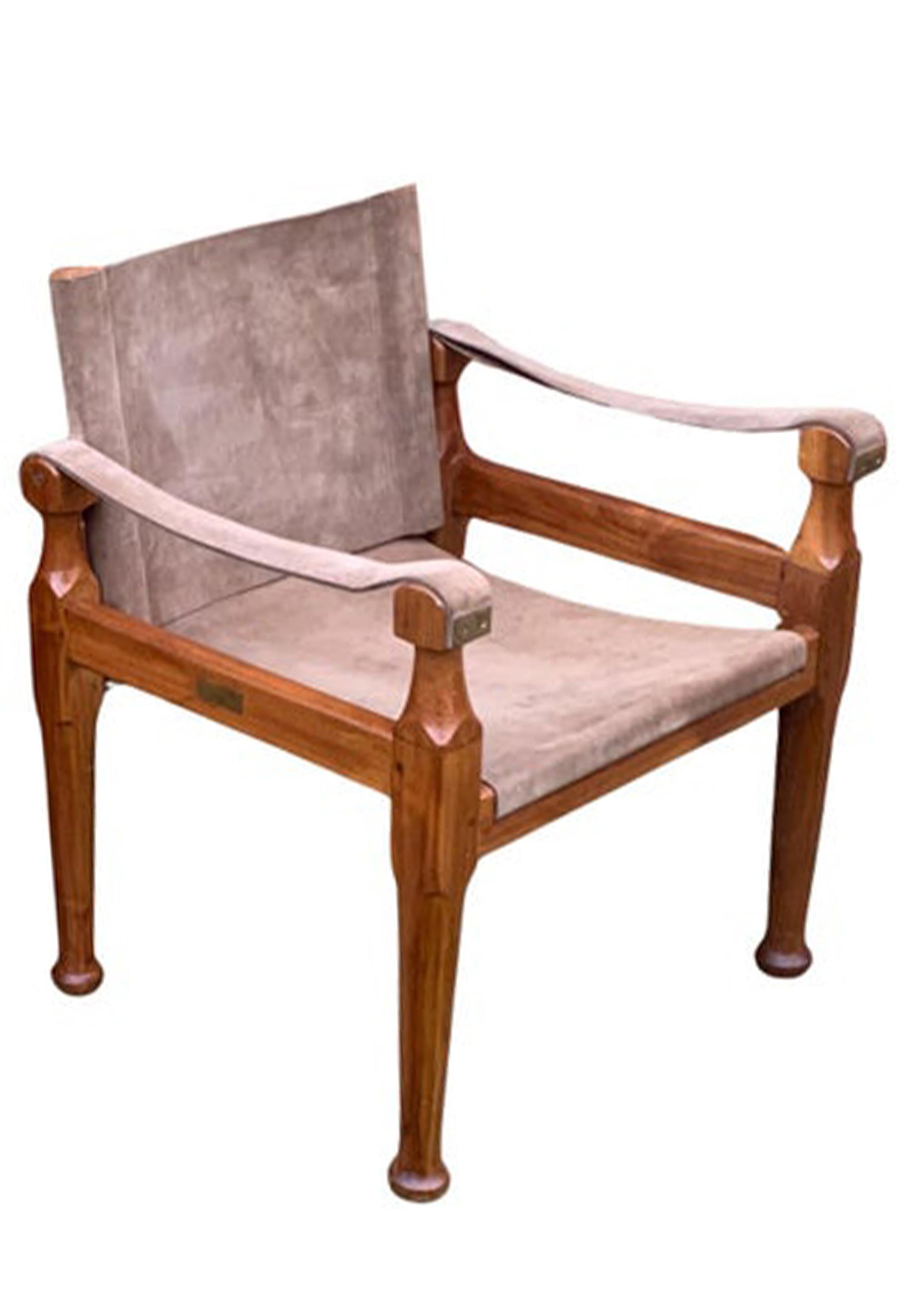 Estilo de Kaare Klint  Silla Safari De Campaña Con Estructura Abierta De Ante Y Nogal en venta 3