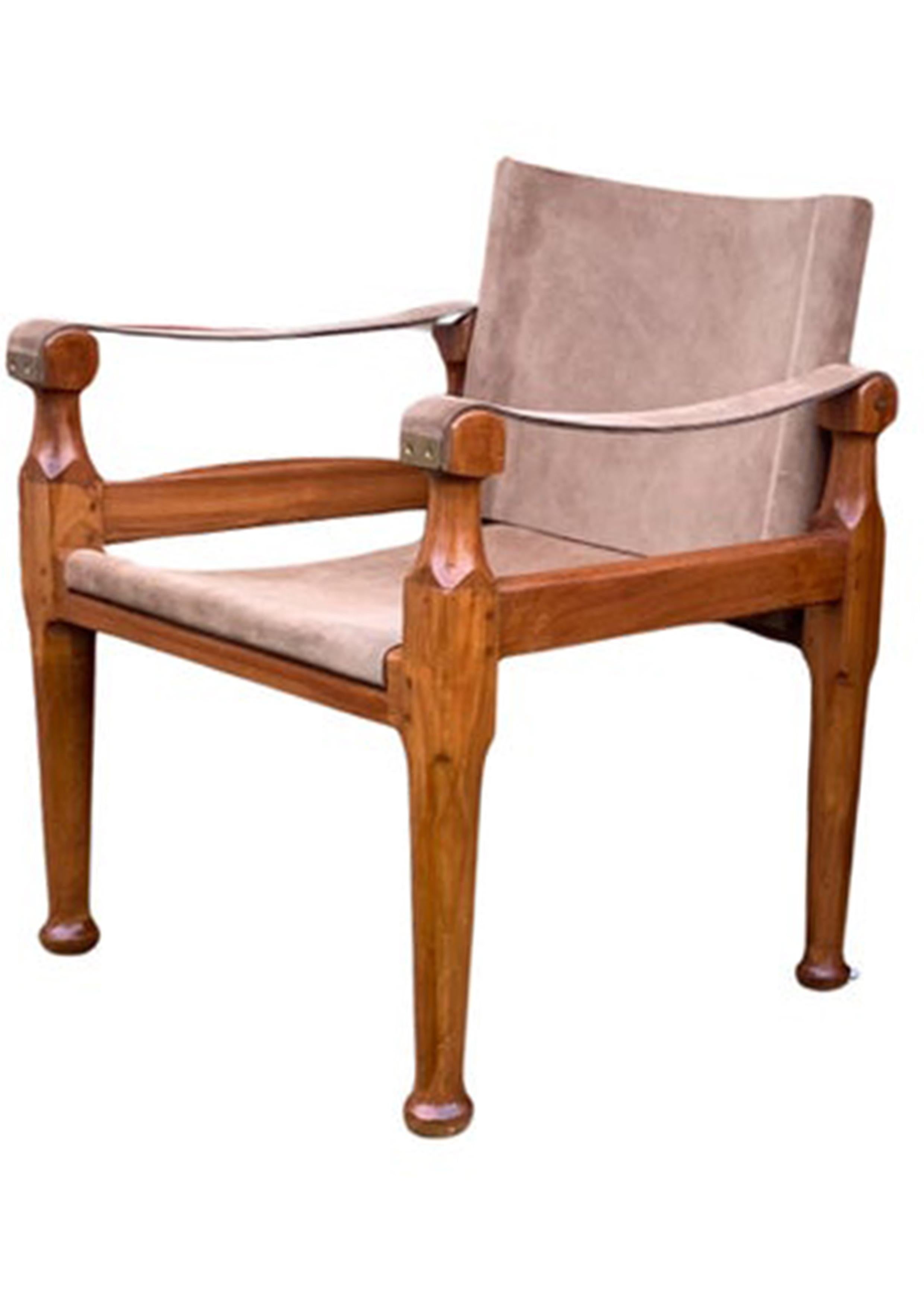 Estilo de Kaare Klint  Silla Safari De Campaña Con Estructura Abierta De Ante Y Nogal en venta 4