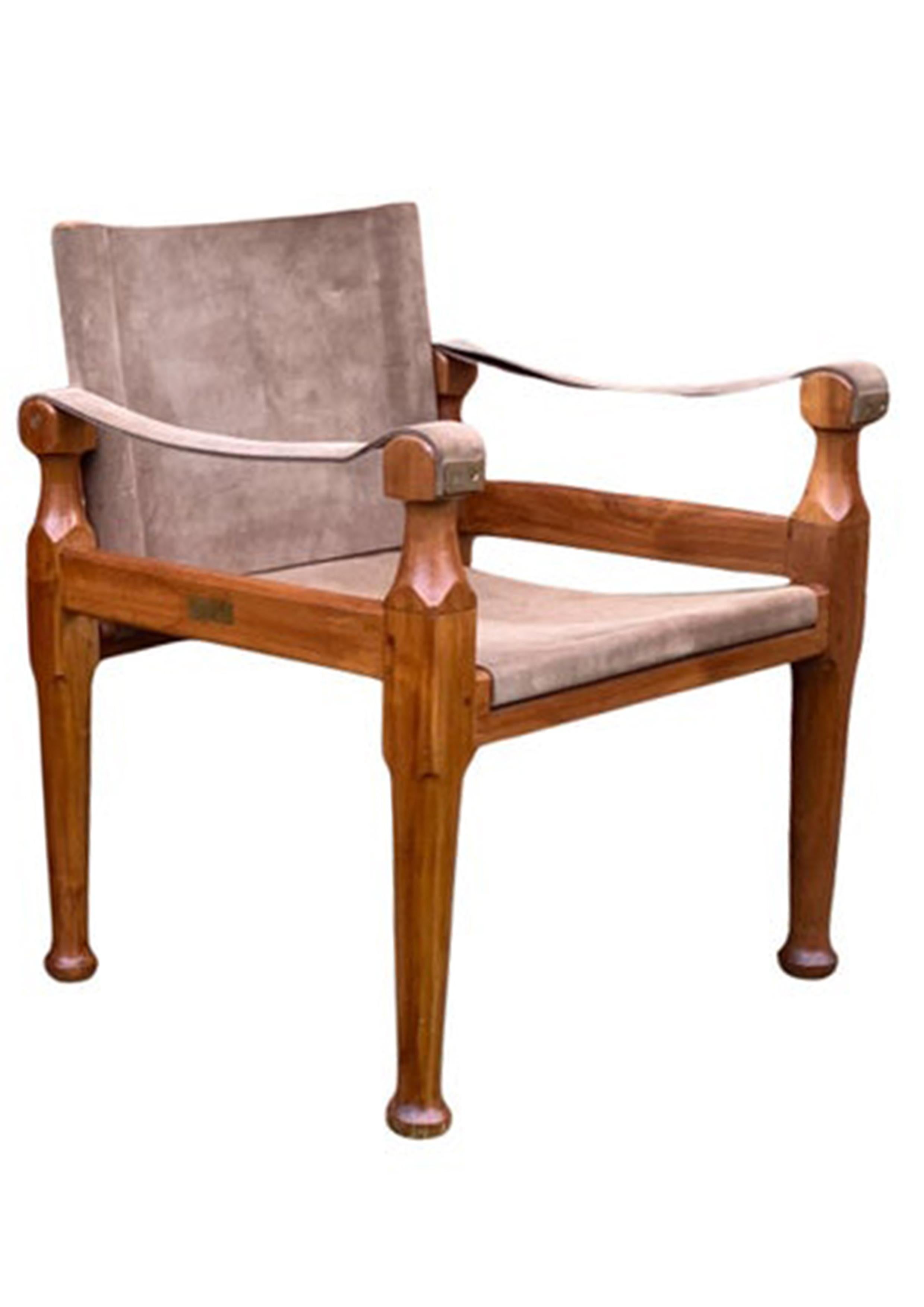 Estilo de Kaare Klint  Silla Safari De Campaña Con Estructura Abierta De Ante Y Nogal en venta 5