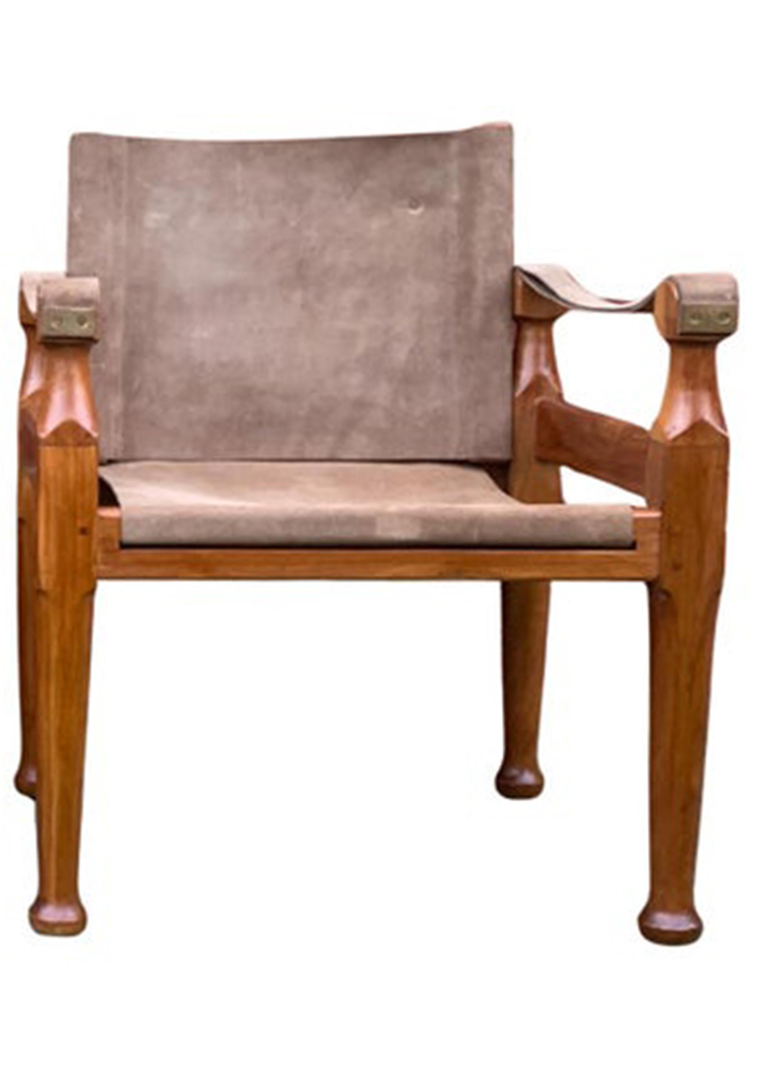 Estilo de Kaare Klint  Silla Safari De Campaña Con Estructura Abierta De Ante Y Nogal en venta 6