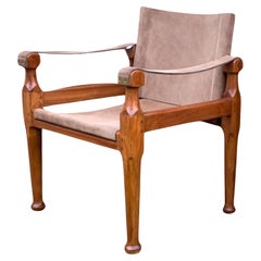 Campaign Safari Chair Style of Kaare Klint With A Suede & Walnut Open Frame