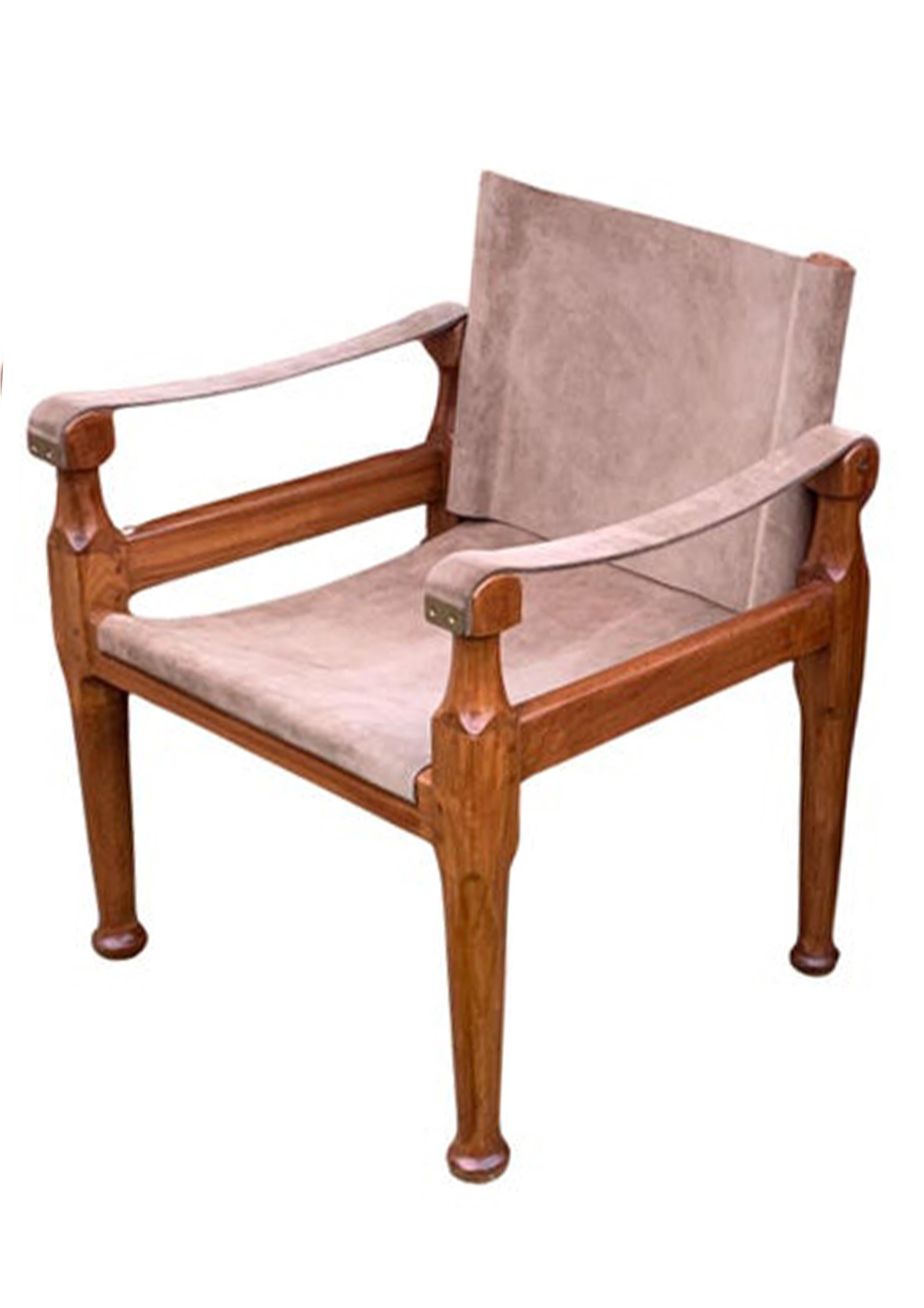 Estilo de Kaare Klint  Silla Safari De Campaña Con Estructura Abierta De Ante Y Nogal en Bueno estado para la venta en Reading, Berkshire