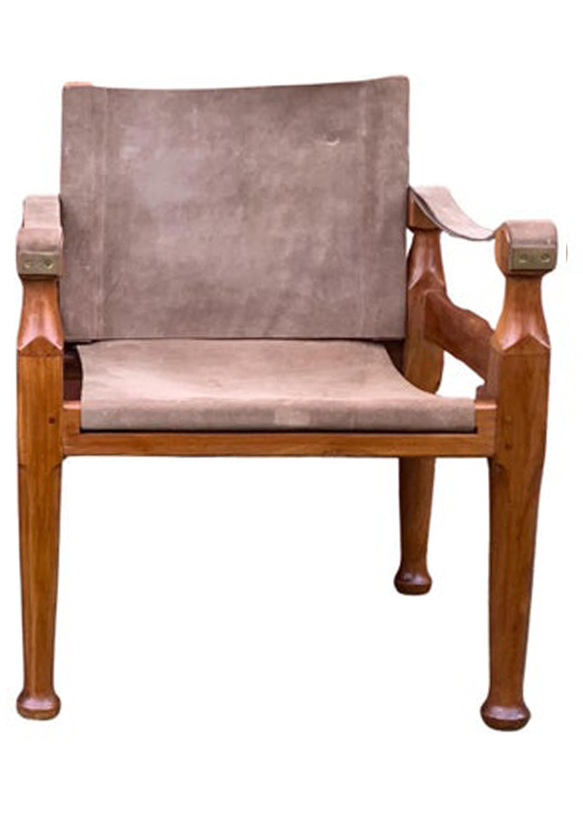 Estilo de Kaare Klint  Silla Safari De Campaña Con Estructura Abierta De Ante Y Nogal Siglo XXI y contemporáneo en venta