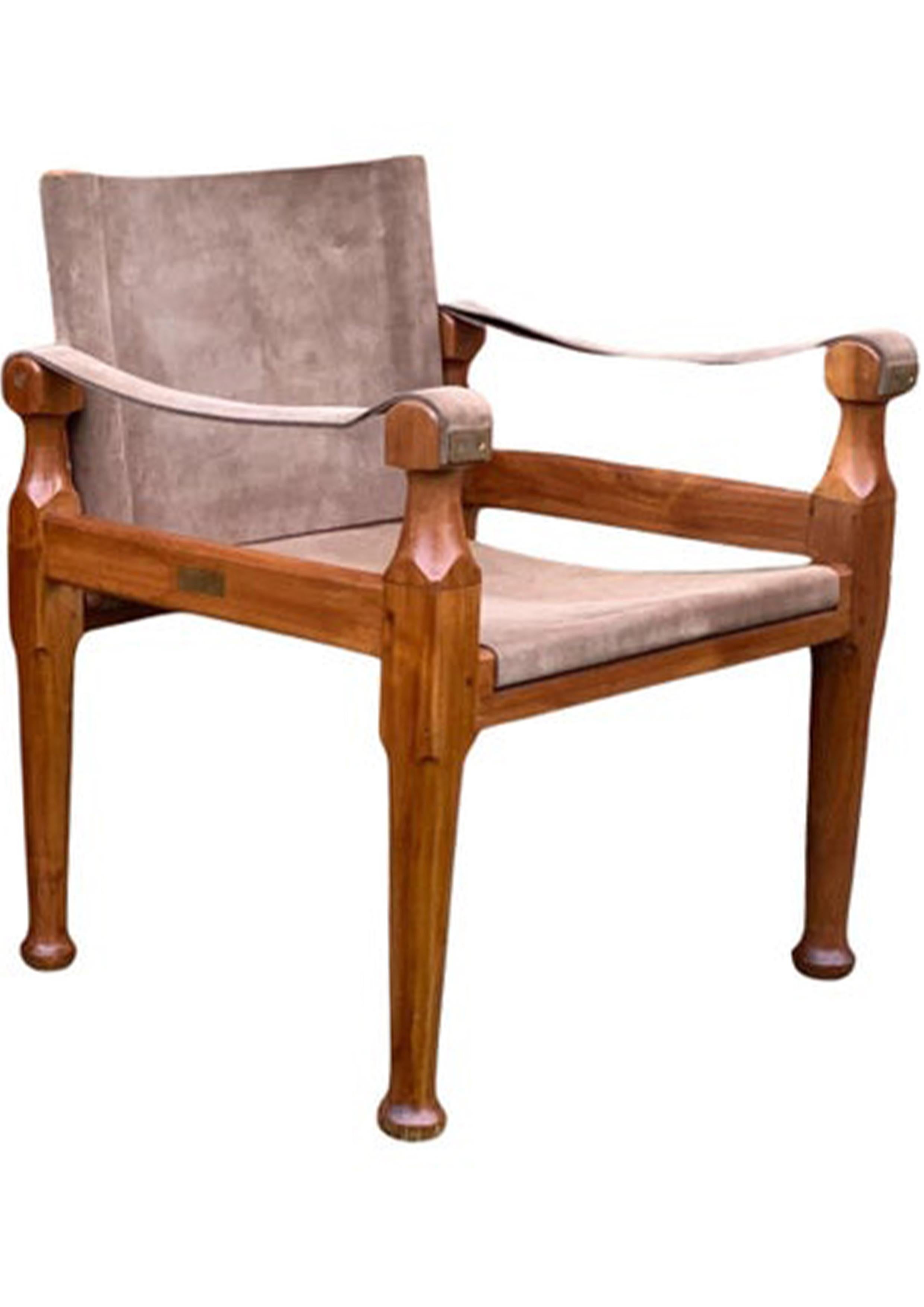 Estilo de Kaare Klint  Silla Safari De Campaña Con Estructura Abierta De Ante Y Nogal en venta 1