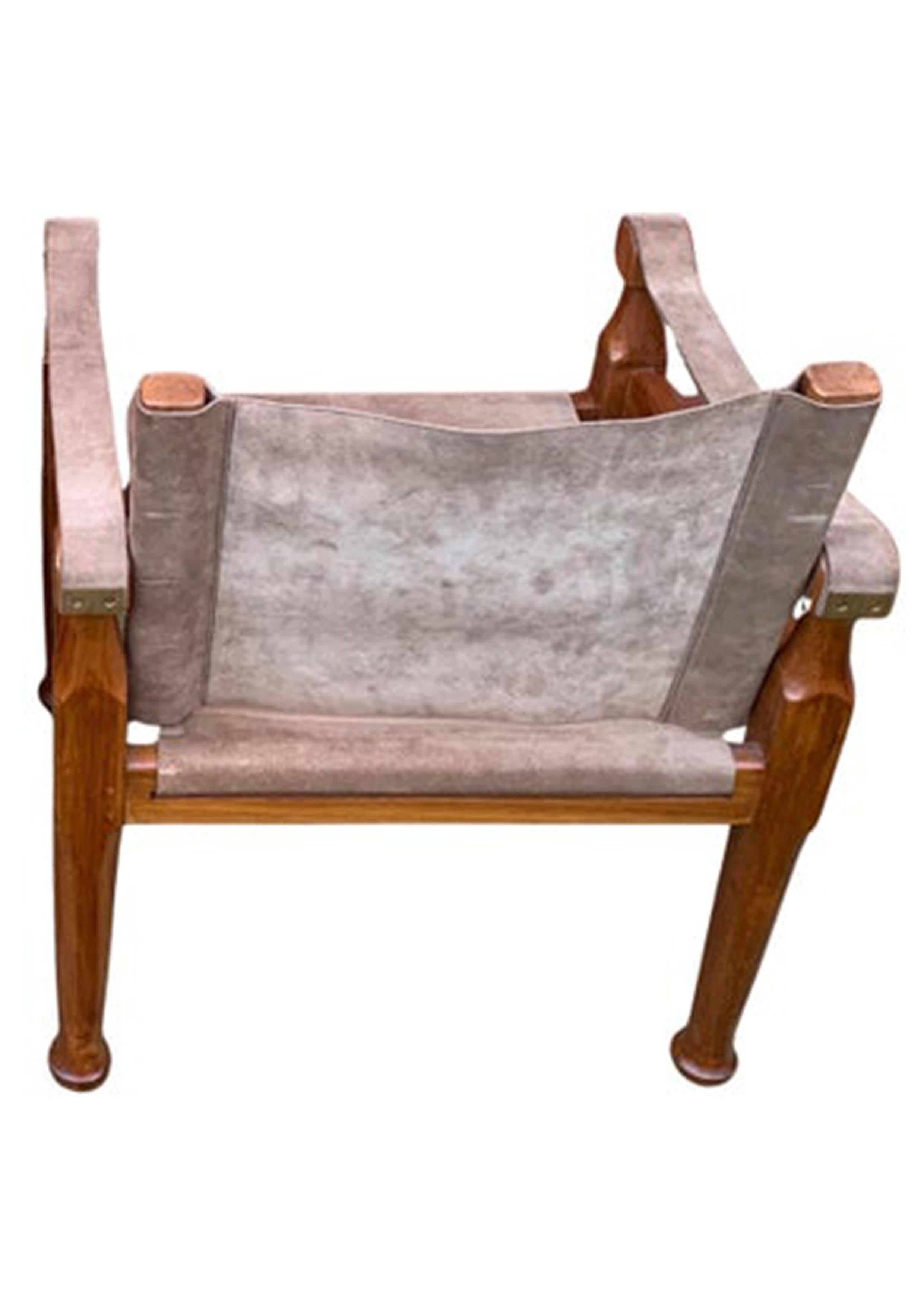 Estilo de Kaare Klint  Silla Safari De Campaña Con Estructura Abierta De Ante Y Nogal en venta 2