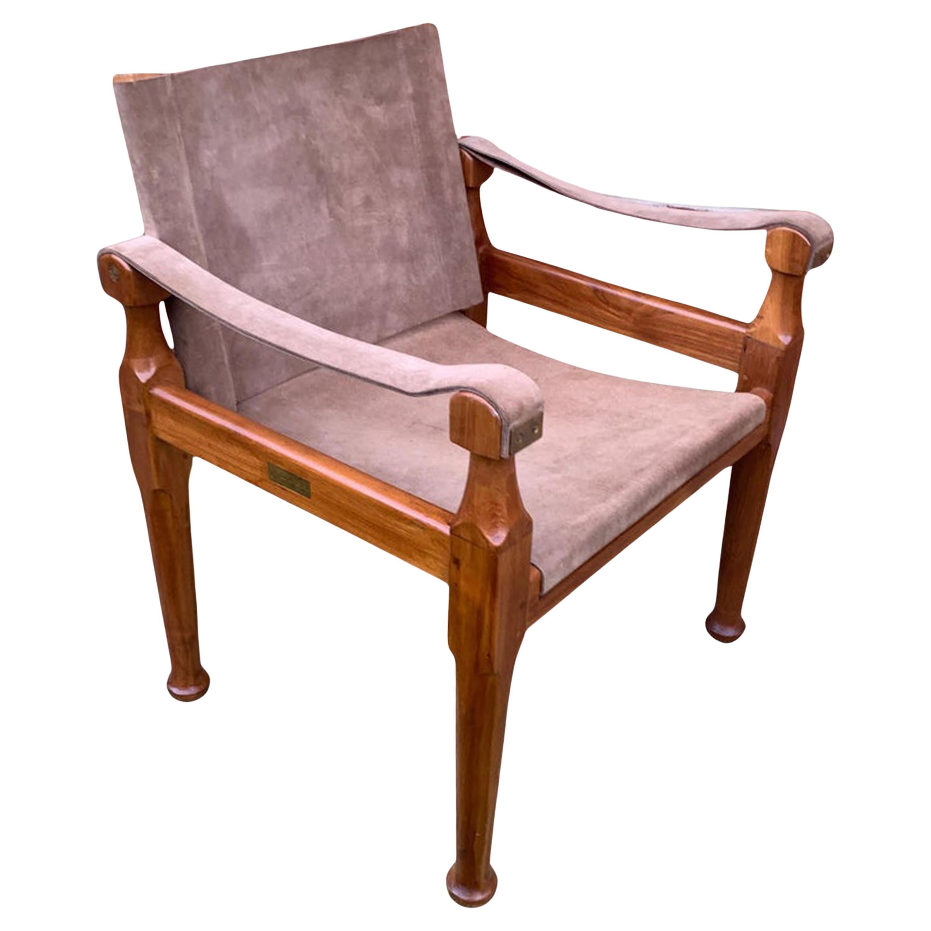 Estilo de Kaare Klint  Silla Safari De Campaña Con Estructura Abierta De Ante Y Nogal en venta