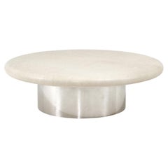 Vintage Style of Karl Springer Chrome Drum and Leather Coffee Table, 1960