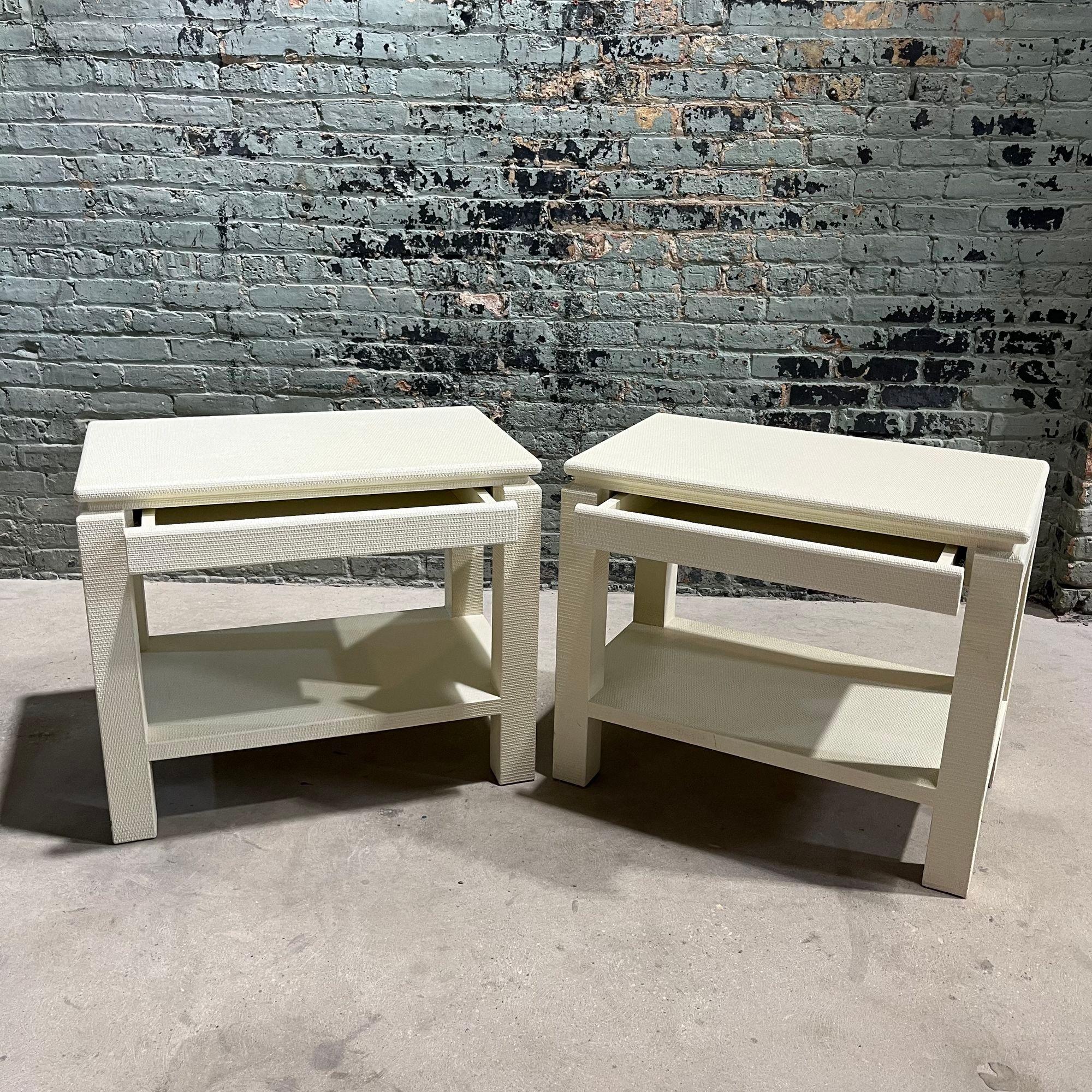 Post-Modern Style of Karl Springer Grasscloth Nightstand/Side/End Table, 1970