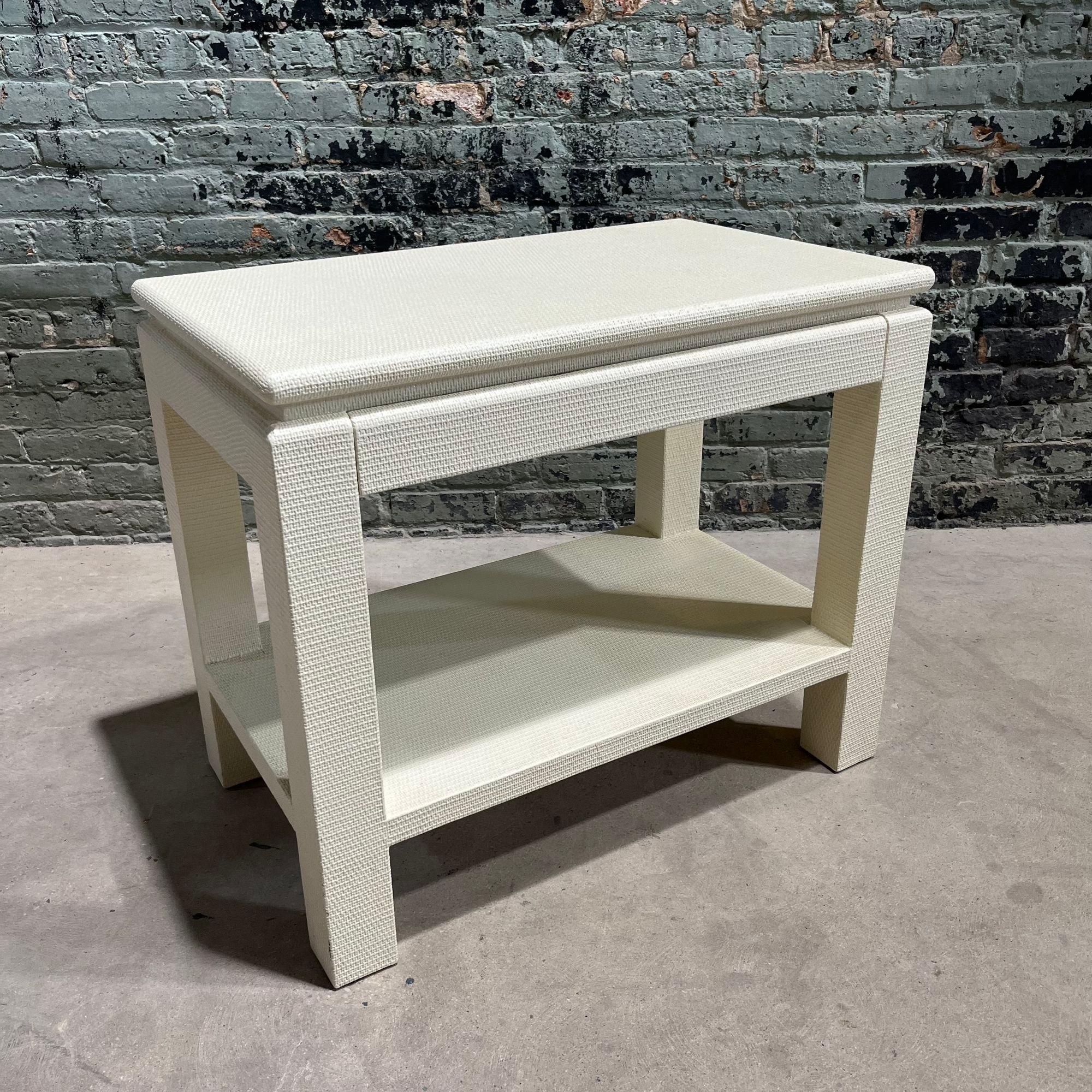 Style of Karl Springer Grasscloth Nightstand/Side/End Table, 1970 In Good Condition In Chicago, IL