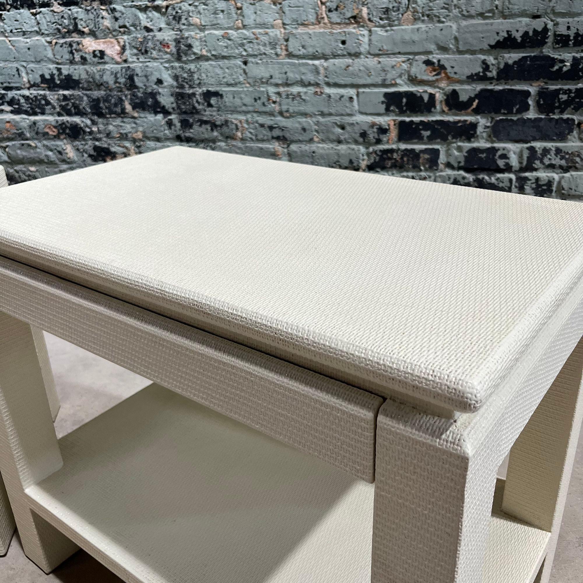 Style of Karl Springer Grasscloth Nightstand/Side/End Table, 1970 1