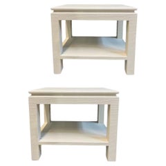 Stile di Karl Springer Comodino/Side/Tavolino in tessuto erbaceo, 1970