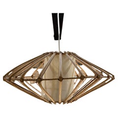 1960s Style of Louis Sognot French Rattan Chandelier Pendant Lamp