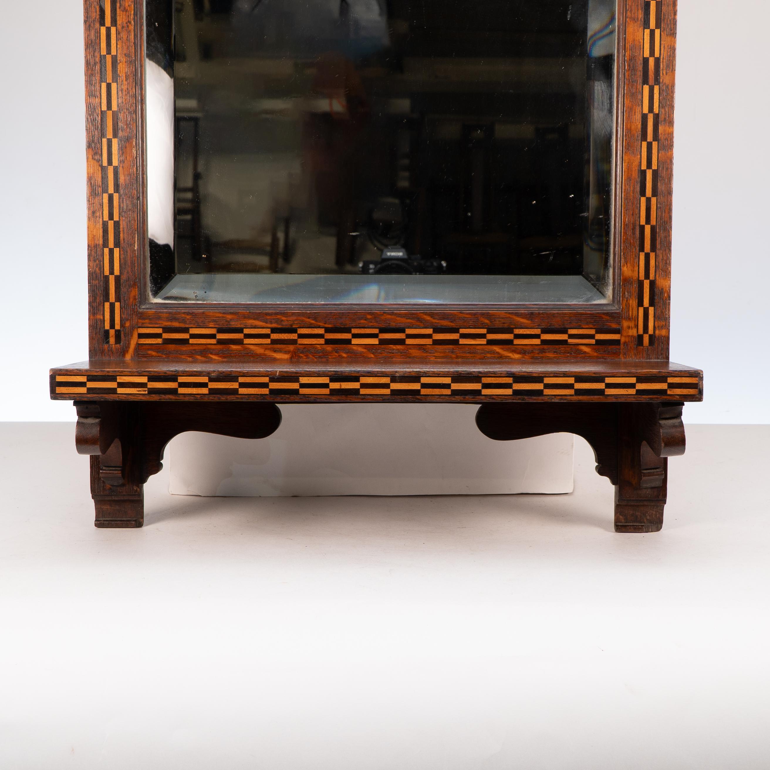 Beveled Style of M H Baillie Scott an Arts & Crafts Oak Mirror with Chequer Inlays