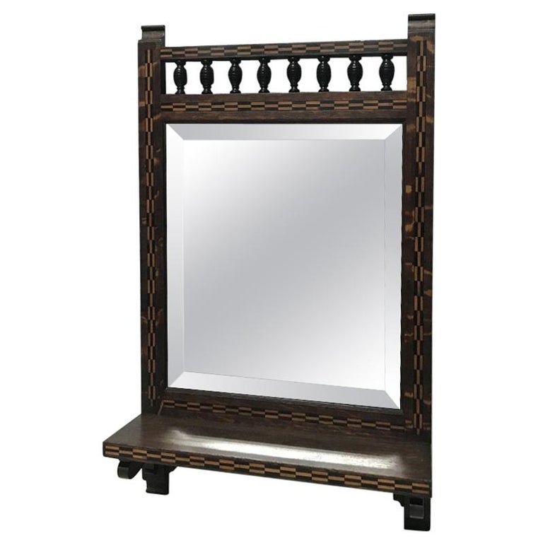 Crafts Oak Mirror With Chequer Inlays, Arts And Crafts Mirror