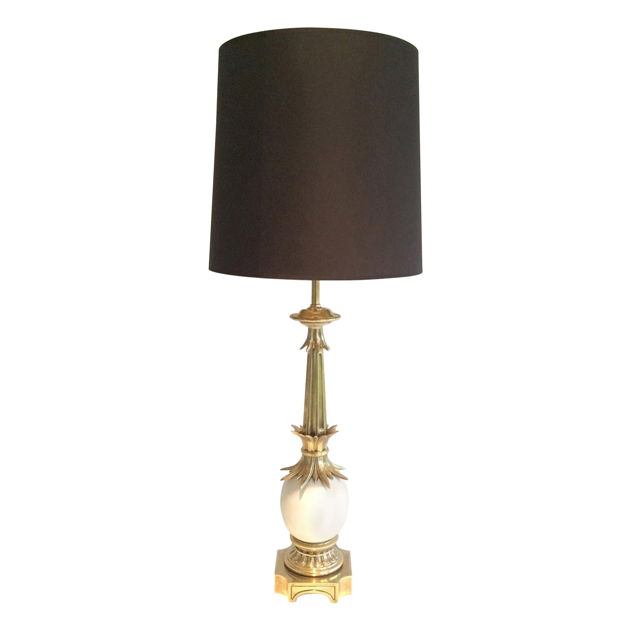 Style of Maison Charles, Bronze and Ceramic Ostrich Egg Lamp, circa 1960