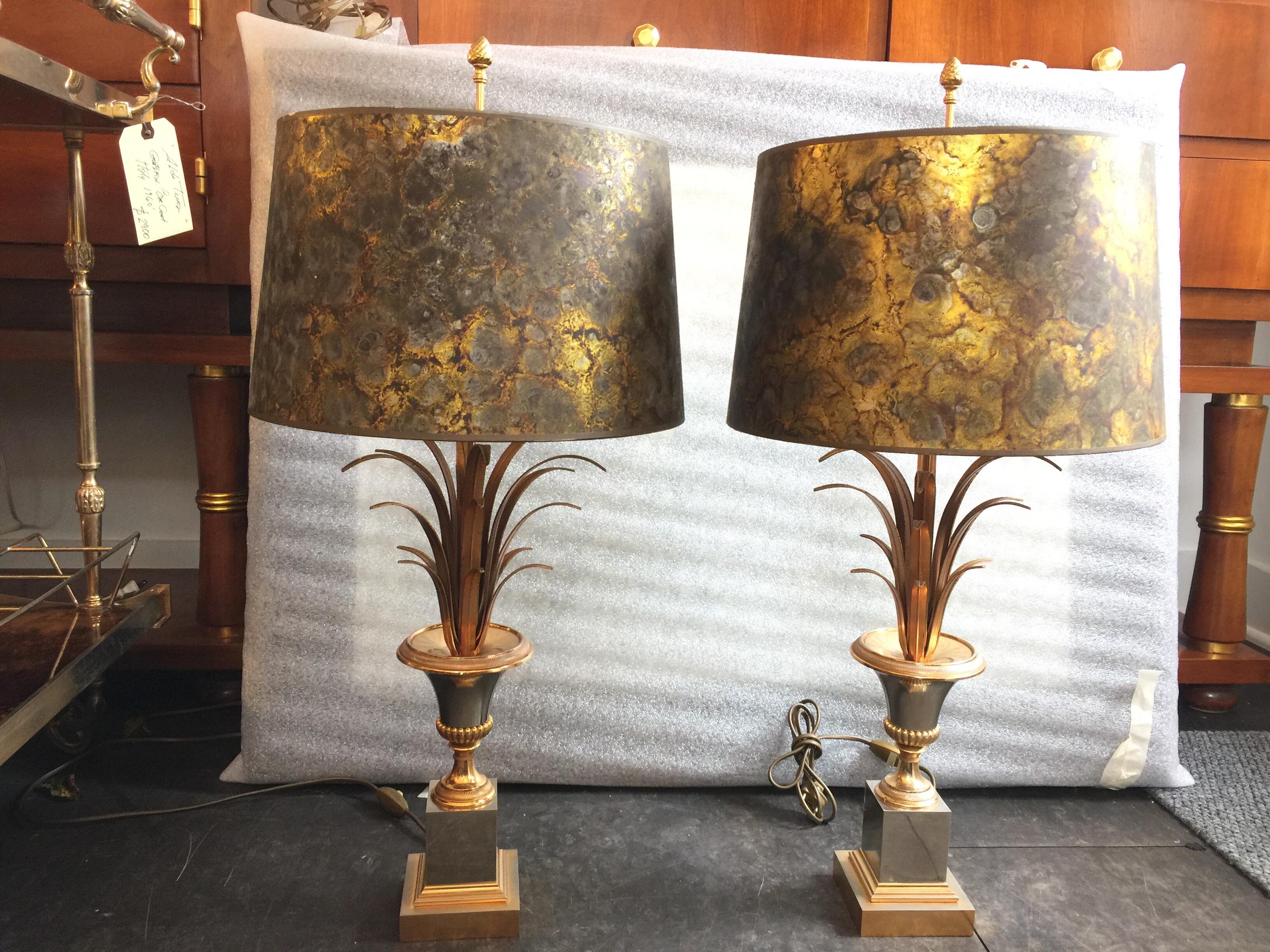Vintage French Wheat Reed Mixed Metal Table Lamps In Good Condition In East Hampton, NY