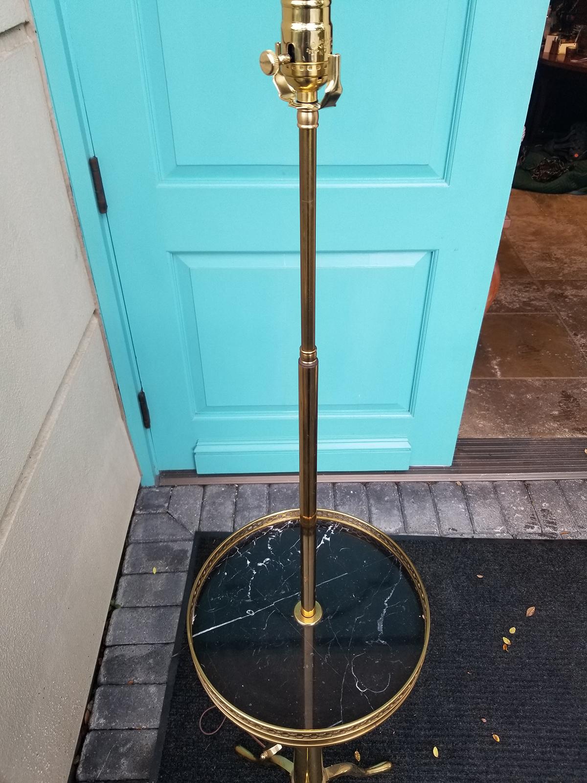 Style of Maison Toulouse Brass Floor Lamp with Marble Top Table, Brass Gallery For Sale 5