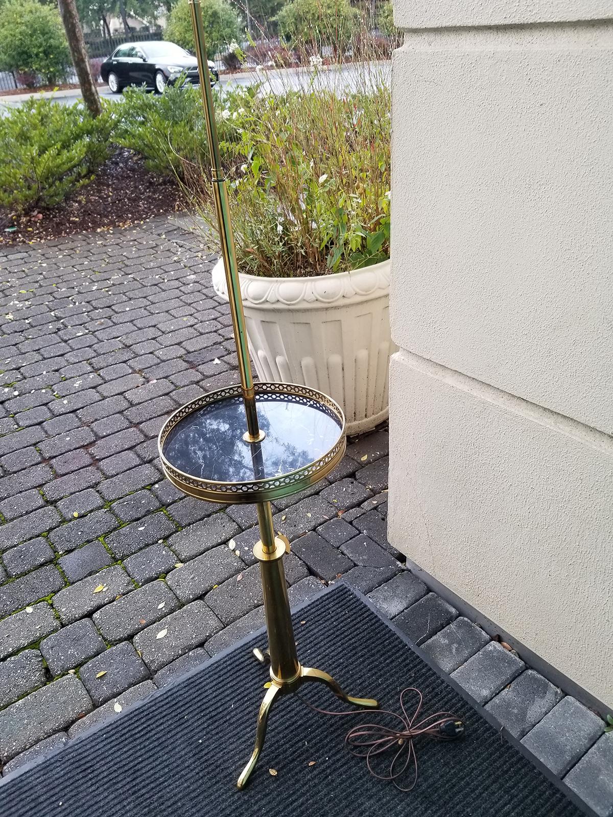 Style of Maison Toulouse Brass Floor Lamp with Marble Top Table, Brass Gallery For Sale 6