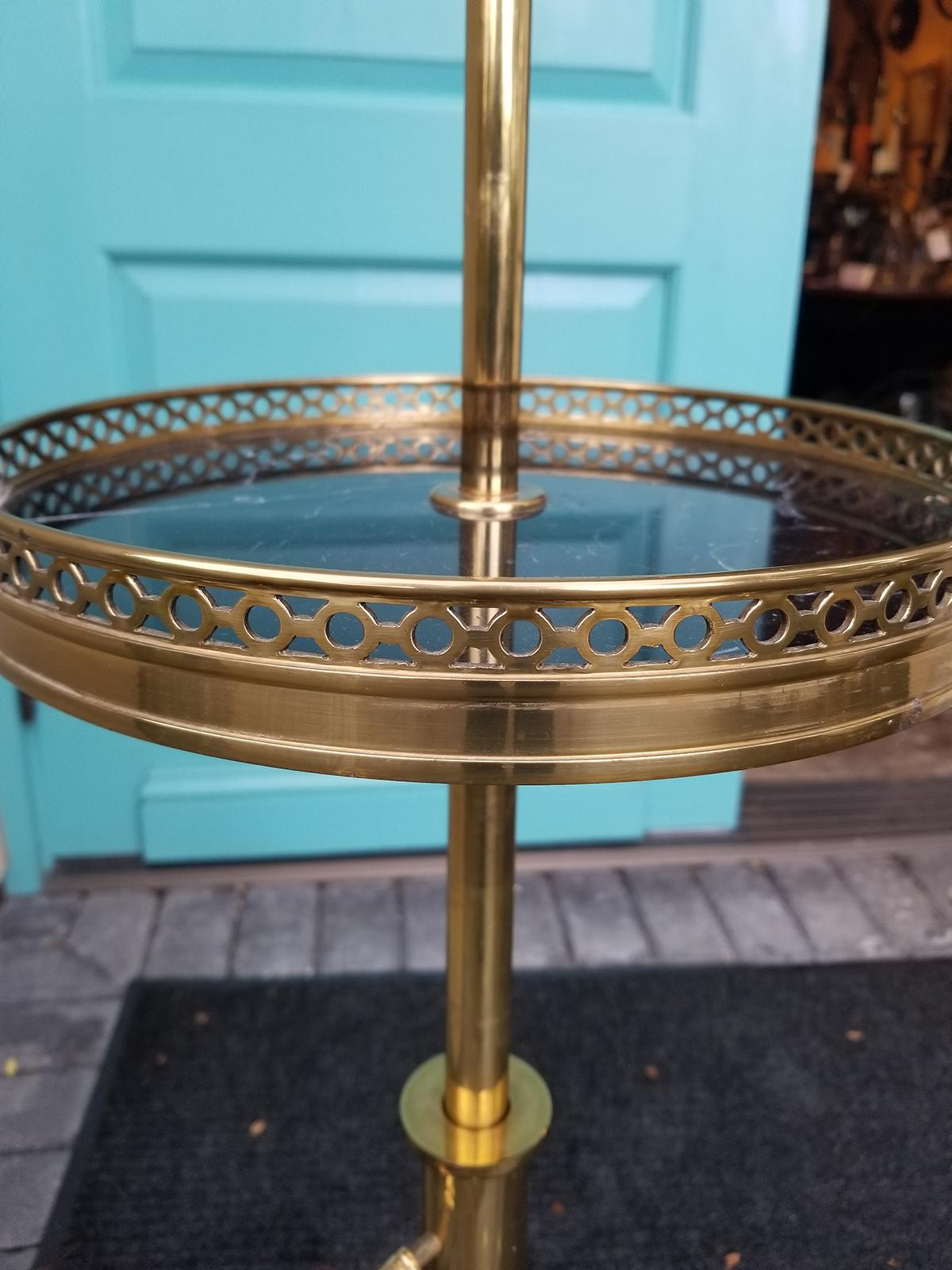 Style of Maison Toulouse Brass Floor Lamp with Marble Top Table, Brass Gallery In Good Condition For Sale In Atlanta, GA