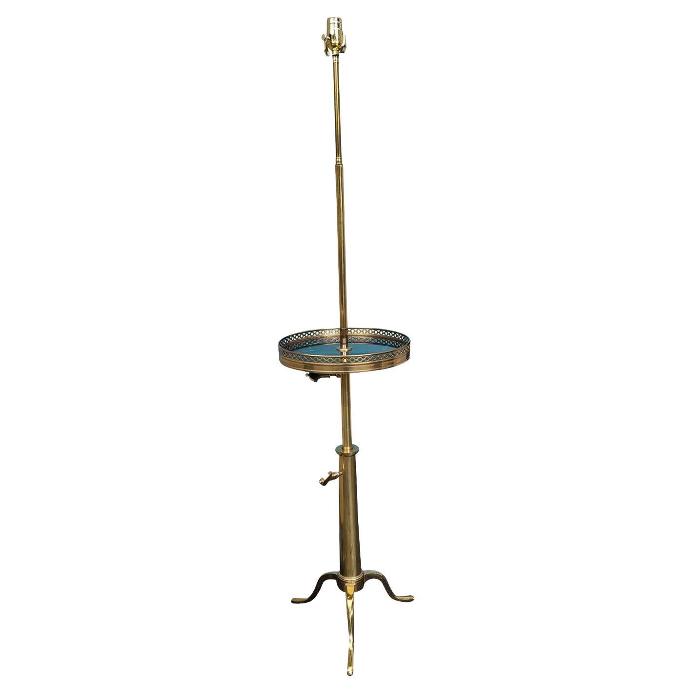 Style of Maison Toulouse Brass Floor Lamp with Marble Top Table, Brass Gallery For Sale