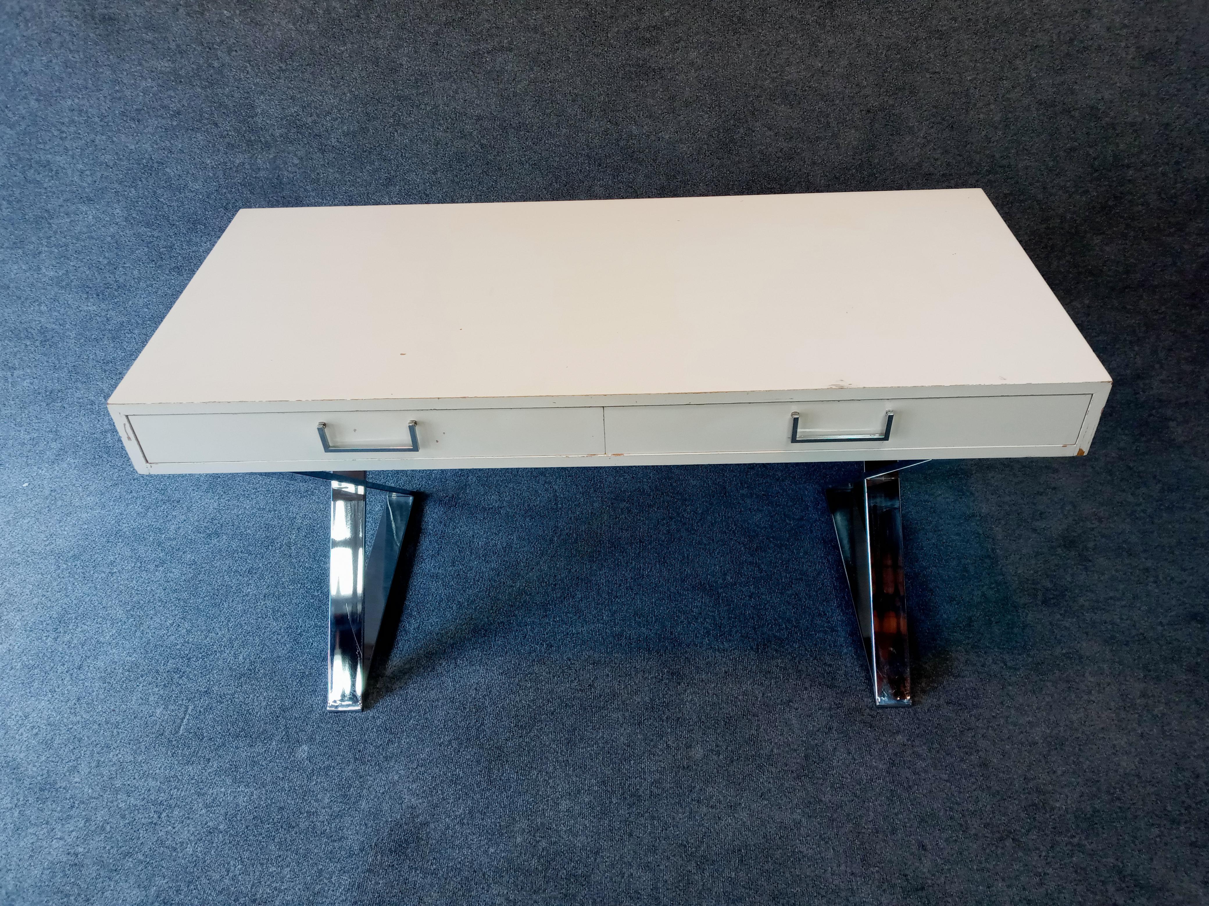 Mid-Century Modern Style of Milo Baughman by John Stewart X-Profile Two Drawer Desk For Sale