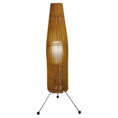 Lampada a trappola per pesci in rattan di Tony Paul con piedi a sfera, 1960 ca.