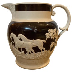 Style of Wedgwood or Adams 19th Century English Brown & Cream Earthenware Jug