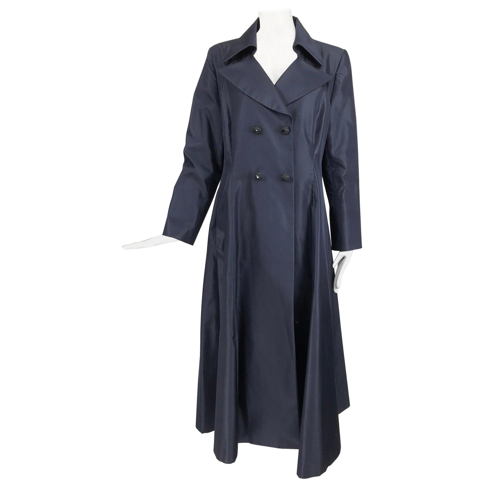 Style Paris Navy Blue Silk Evening Coat For Sale