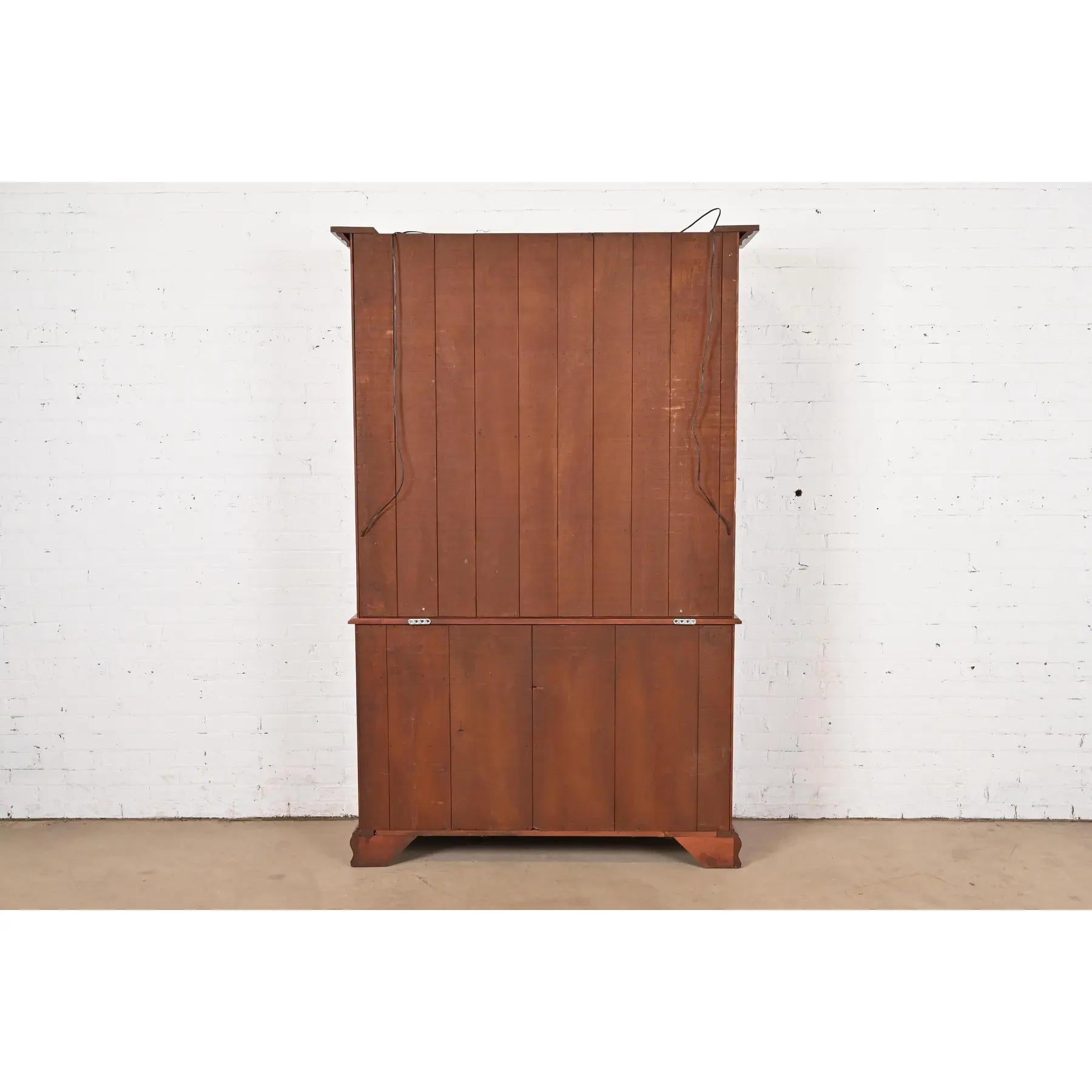 Style Shaker Solid Cherry Wood Lighted Breakfront Bookcase Cabinet 5