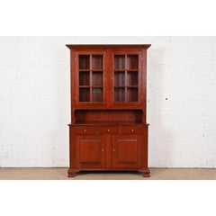 Style Shaker Solid Cherry Wood Lighted Breakfront Bookcase Cabinet