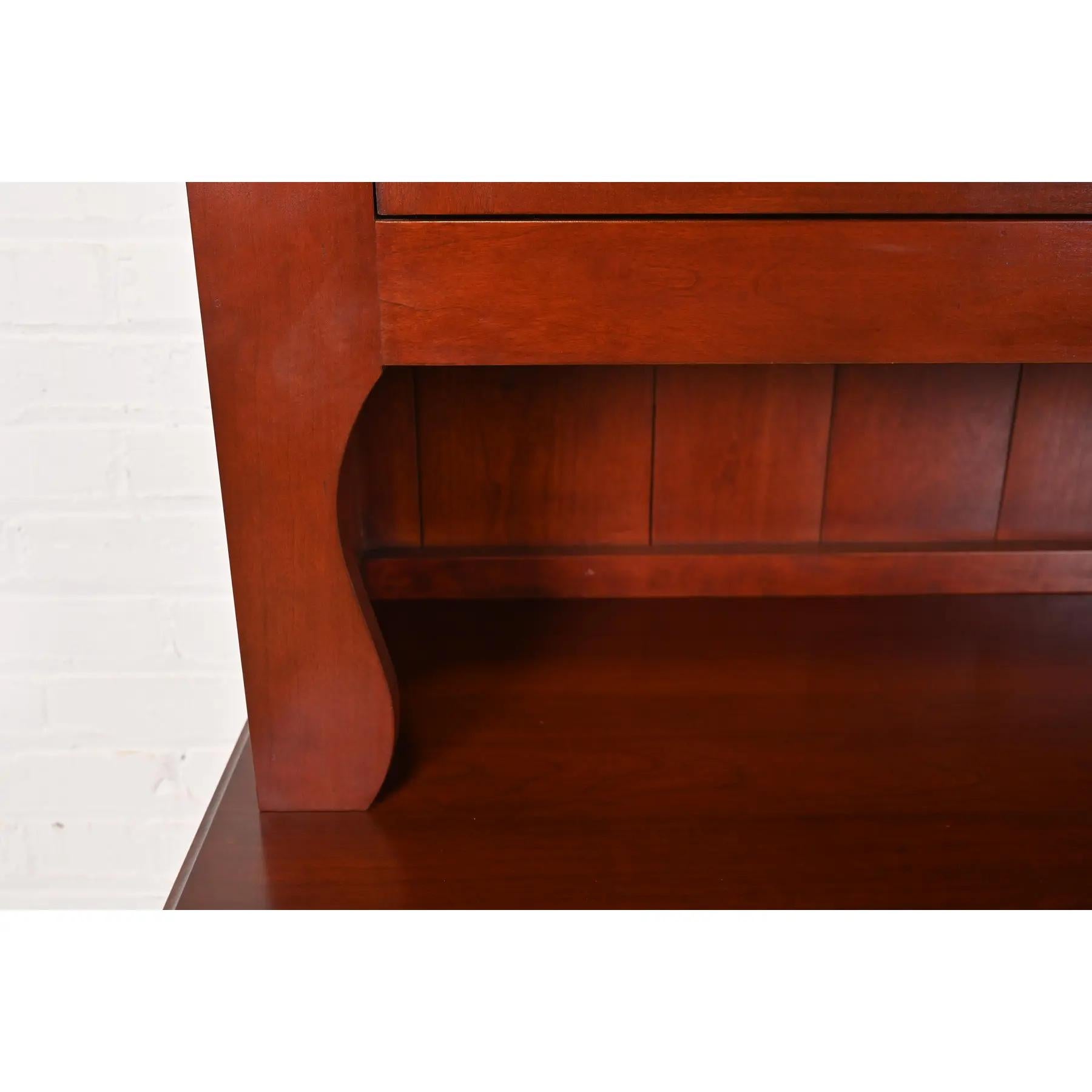 Style Shaker Solid Cherry Wood Lighted Breakfront Bookcase Cabinet 1