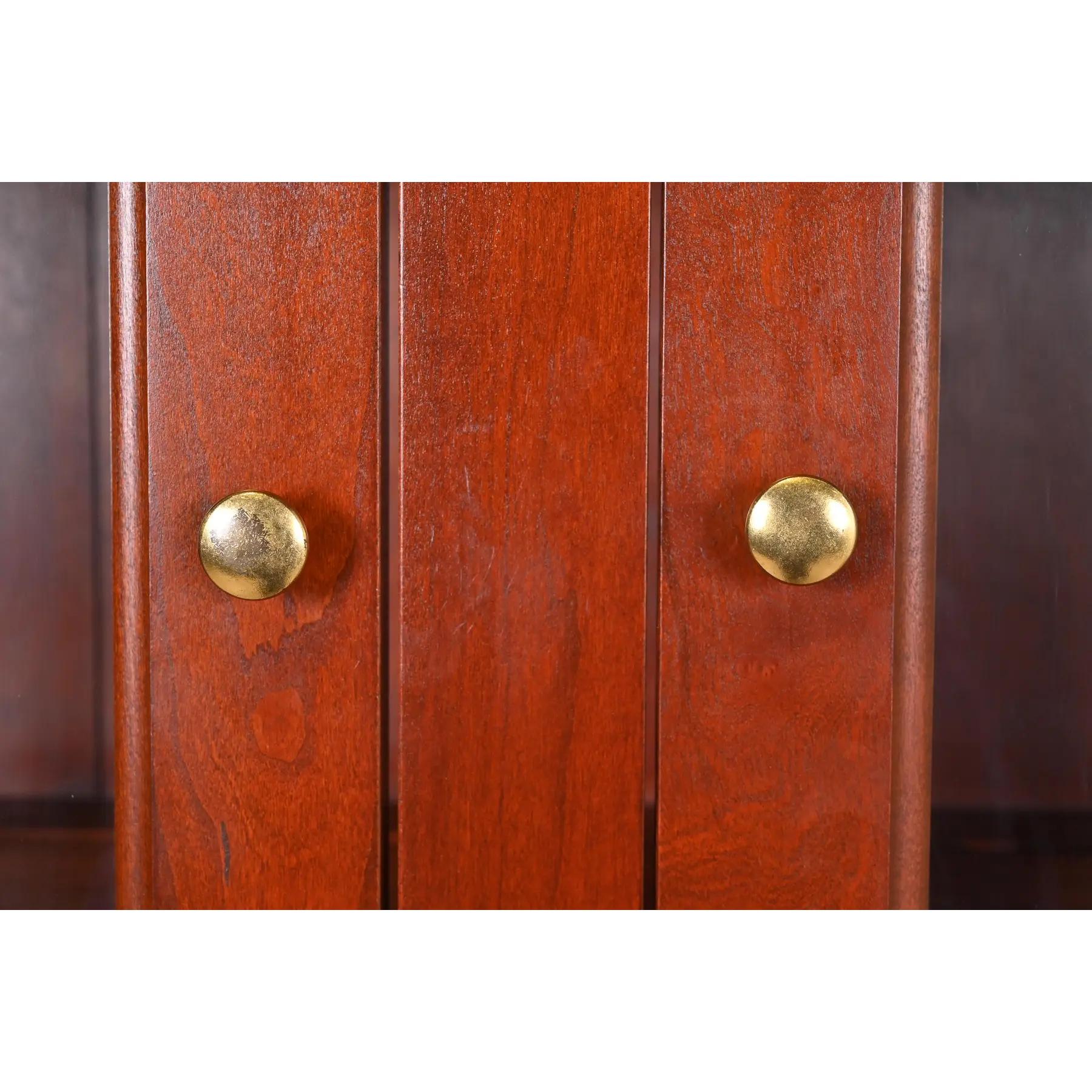 Style Shaker Solid Cherry Wood Lighted Breakfront Bookcase Cabinet 2