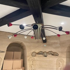 1960s Stilnovo Red White Sputnik Chandelier Italy