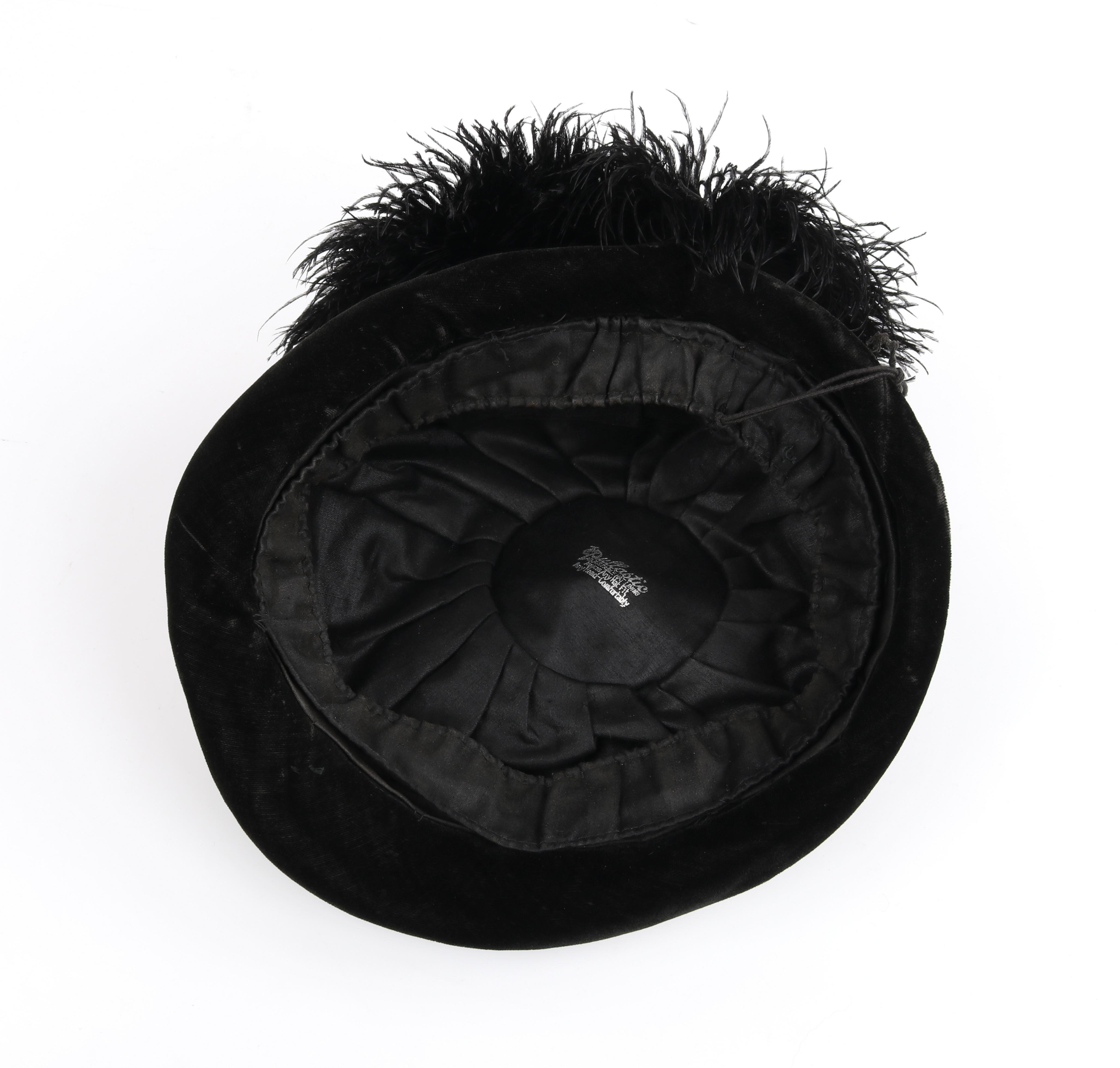 STYLE SQUARE Distinctive Hats c.1910’s Rolled Brim Ostrich Velveteen Cloche Hat In Fair Condition In Thiensville, WI